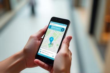 Persoon zoekt CityNap capsule op mobiele telefoon.