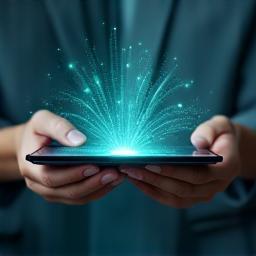 Afbeelding van twee handen die een digitale tablet vasthouden, symbool voor integratie.